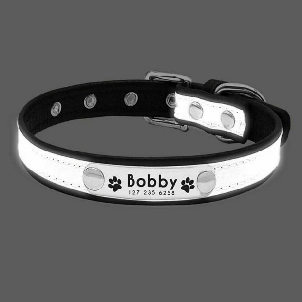 Soft Reflective Leather Dog Collar ID Tag for Pet 