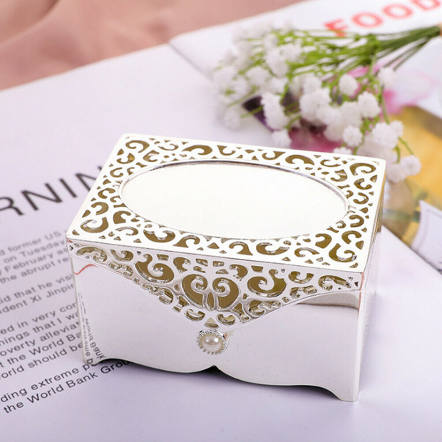 Personalized Luxury Silver Trinket Jewellery Box Border Design 