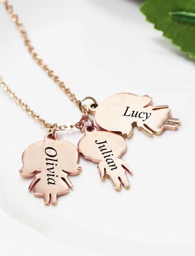 Three kids necklace rose gold plated