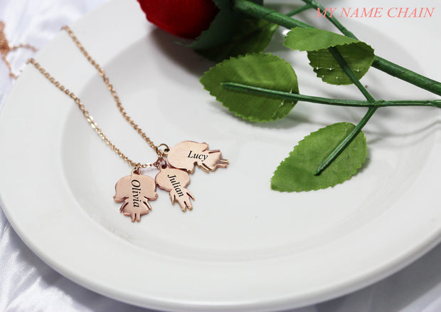 Three kids necklace rose gold plated 