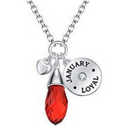 Red Teardrop Birthstone necklace with Personalised Circle Disc