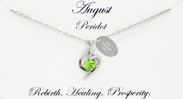 Personalised Engraved Green Birthstone Necklace 