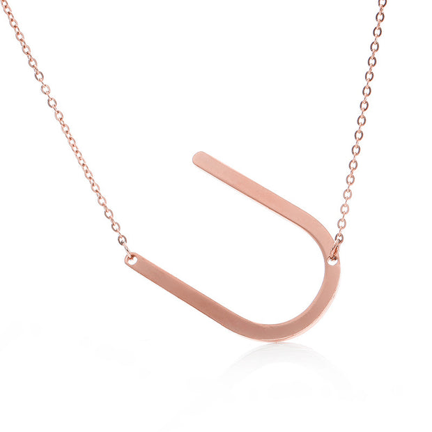 Personalised 26 English Letter Pendant Necklace Stainless Steel Jewellery - Rose Gold