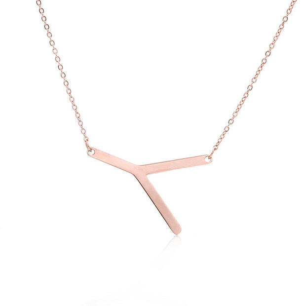 Personalised 26 English Letter Pendant Necklace Stainless Steel Jewellery - Rose Gold