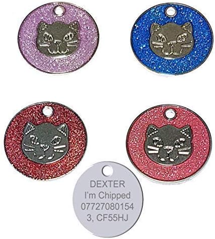 Engraved 25mm Glitter Cat Face Print Pet Cat ID Tag Disc