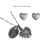 Personalised Disc Austrian Crystal Filigree Heart Necklace and Earring Jewellery
