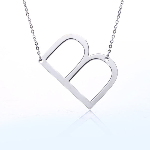 Personalised 26 English Letter Pendant Necklace Stainless Steel Jewellery - Silver