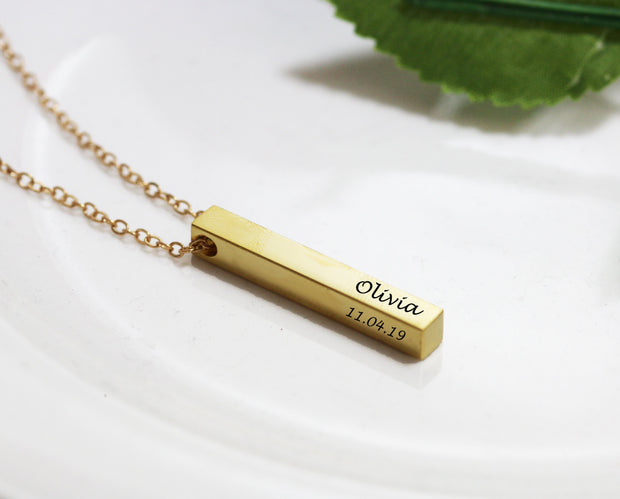 3D Bar gold plated necklace