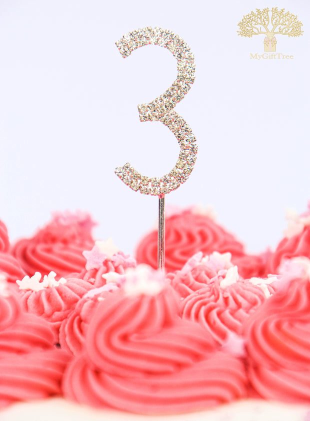 Number Pick Small Rhinestone Crystal Cake Topper 