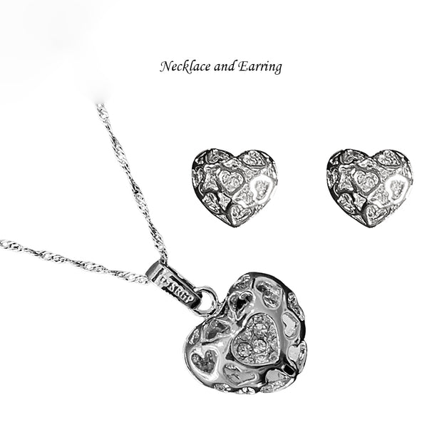 Personalised Disc Austrian Crystal Filigree Heart Necklace and Earring Jewellery