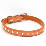 31cm Leather Pet Collars Diamante Rhinestone 