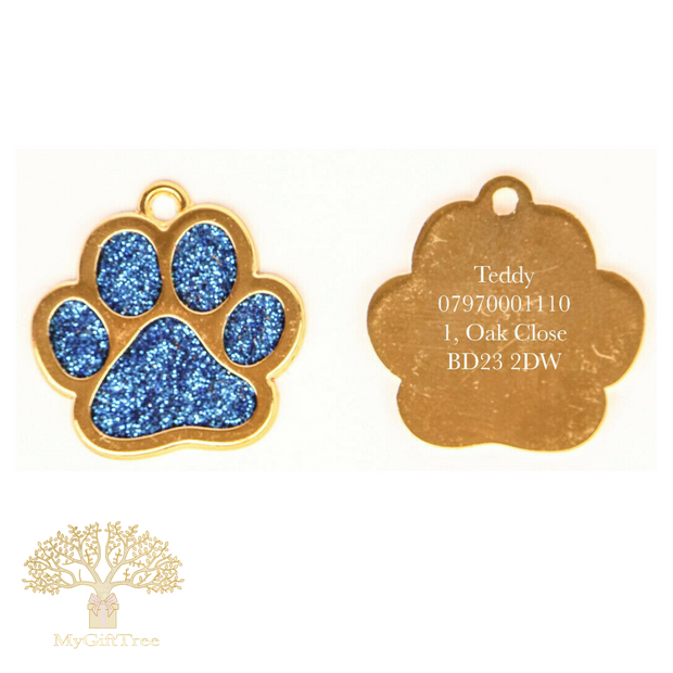 Glitter Paw Dog Cat Pet Engraved ID Tag Disc