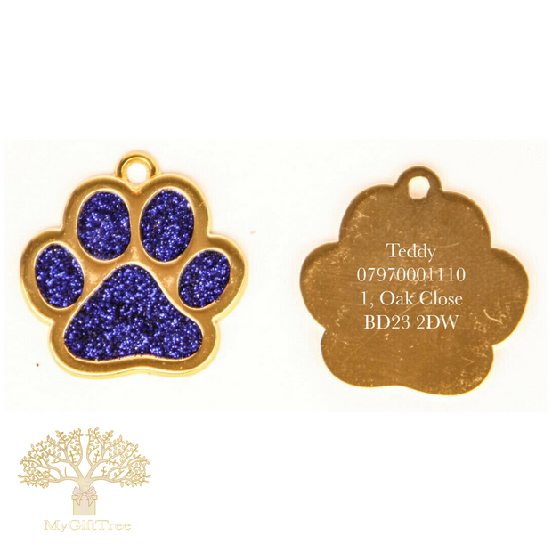 Glitter Paw Dog Cat Pet Engraved ID Tag Disc 