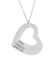 925 Sterling Silver Triple Heart Pendant Necklace With 22" Chain 