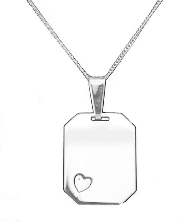 925 Sterling Silver Necklace Octagon Heart Pendant 18" Chain 