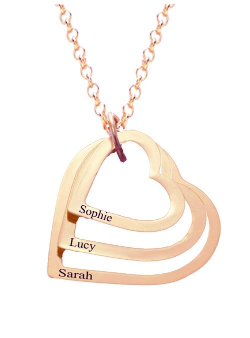 PERSONALISED ROSEGOLD PLATED 3 HEART LOVE PENDANT - My Name Chain