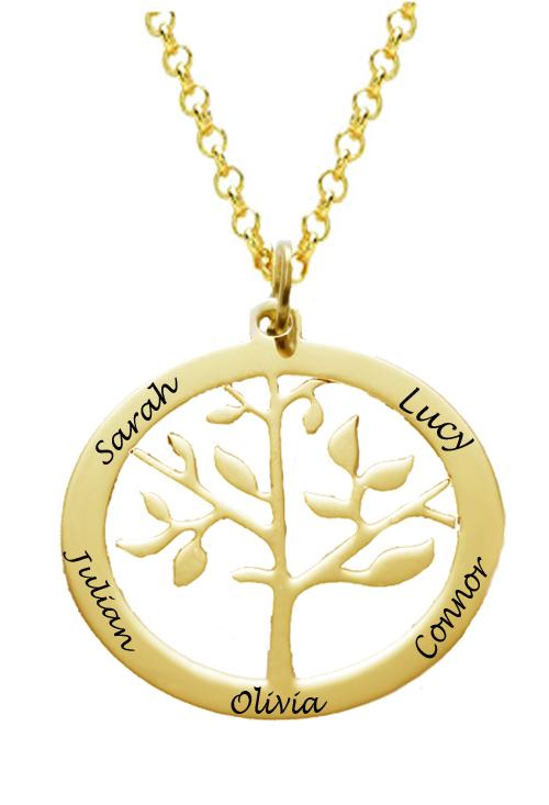 Gold Plated Family Tree Of Life Pendant Engraved Necklace 
