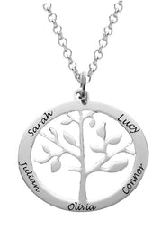 Silver plated tree pendant engraved necklace