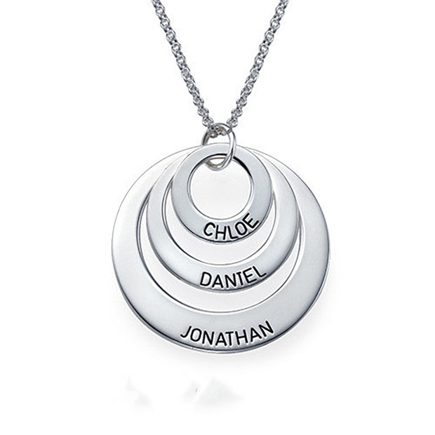 Personalised 925 Sterling Silver 1-3 Ring Engraved Name Necklace, Silver Plated Custom Jewellery for Souvenir, Anniversary, Christmas Gift