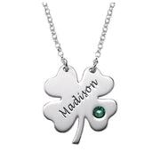 925 Sterling Silver Four Leaf Clover Necklace with A Stone Inlaid Customisable Jewellery with Names, Dates