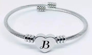 Personalised Heart Initial Cable Bracelet, Letter A to Z Alphabet, Stainless Steel Engraved Charm Jewellery