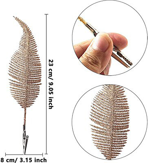 6Pcs Artificial Plastic Simulation Leaf Feather Christmas Tree Fake Clip Leaf