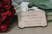 The wooden wedding date save luggage bag