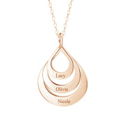 Rose Gold 3 Droplet Ring Pendant engraved necklace 