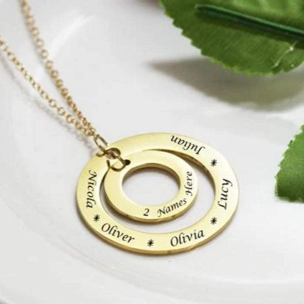 Gold Plated 2 Ring Disc Pendant Name Necklace