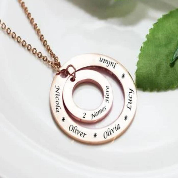 Rose Gold Plated 2 Ring Disc Pendant Name Necklace