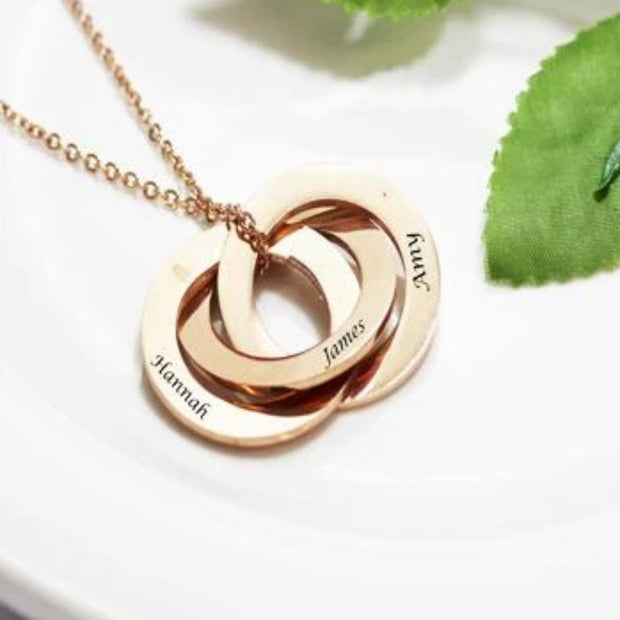  Rose Gold 3 Linked Ring Pendant Necklace 