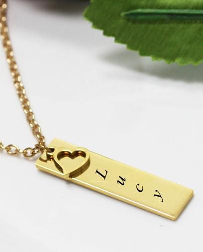 Bar & Heart Name Necklace Gold Plated