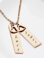 Rose Gold Plated X2 Bar & Heart Name Necklace 