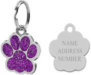 Personalised Engraved 27mm Glitter Paw Print Dog Pet Id Tag