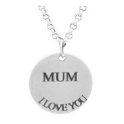 Silver Plated Disc Pendant Engraved Necklace 