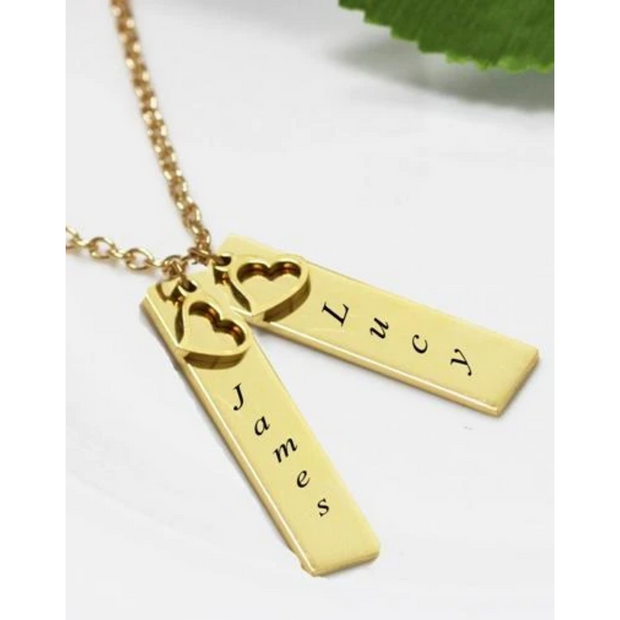 Gold Plated X2 bars & Heart Necklace 