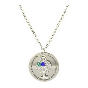 Silver Plated Family Tree Of Life Disc Pendant Necklace 