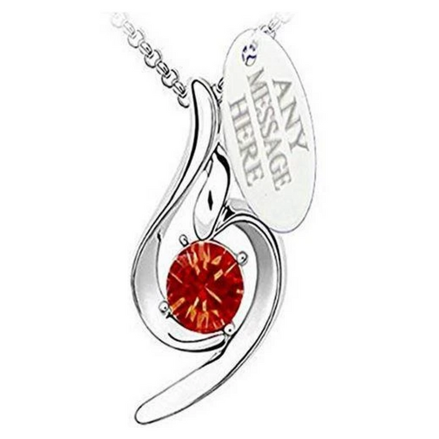 Personalised Red Engraved Birthstone Necklace 
