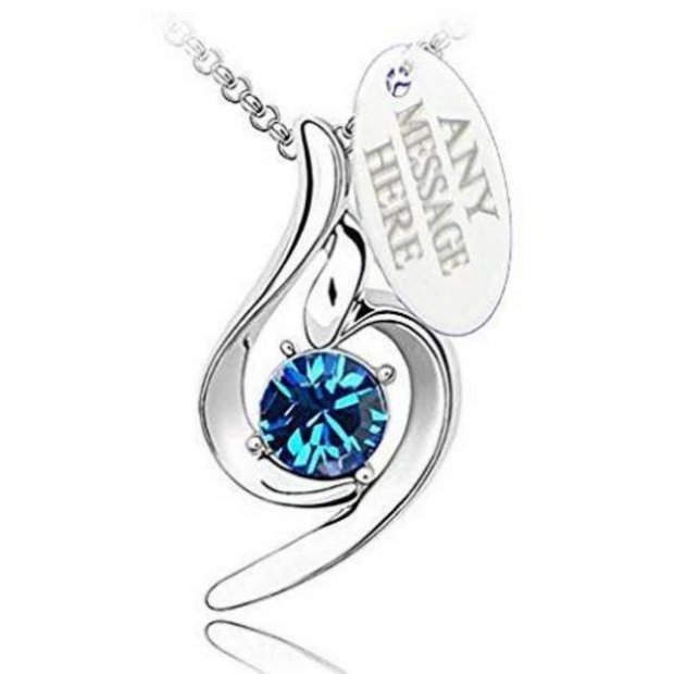 Blue Engraved Birthstone Necklace 