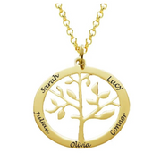 Gold Plated Family Tree Of Life Pendant Engraved Necklace 