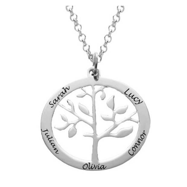 Silver plated tree pendant engraved necklace