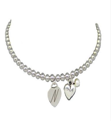  Double Heart Pendant With Pearl Silver Plated bracelet