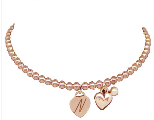 Rose Gold Engraved Double Heart Pendant Necklace 