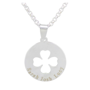 Engraved Silver Clover Disc Pendant Necklace  