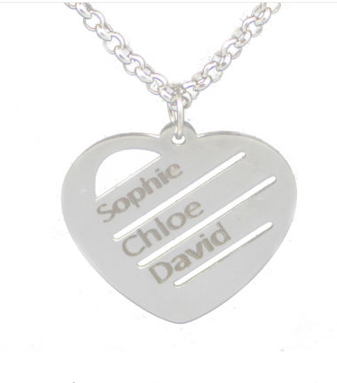 Personalised Love Heart Pendant Necklace- 3 Names Engraved - My Name Chain