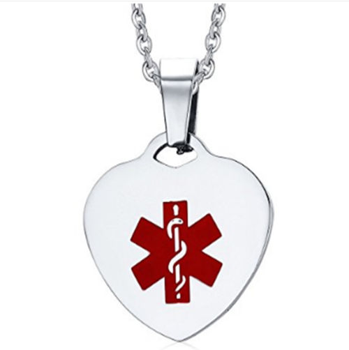 Medical Alert Women's Stainless Steel Heart Pendant Necklace