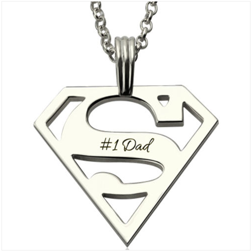 Silver Plated Engraved Superman Logo Necklace 