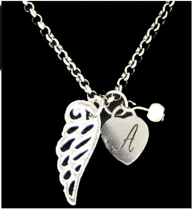 Personalised Heart Guardian Angel Wing Silver Plated - My Name Chain