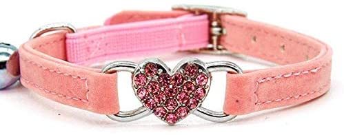 Elastic Adjustable Pink Velvet Pet Collar With Bell and Heart