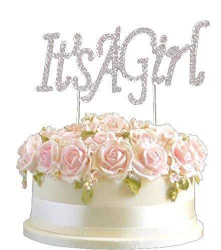 Silver It's A Girl Baby Shower Rhinestone Crystal Cake Topper  